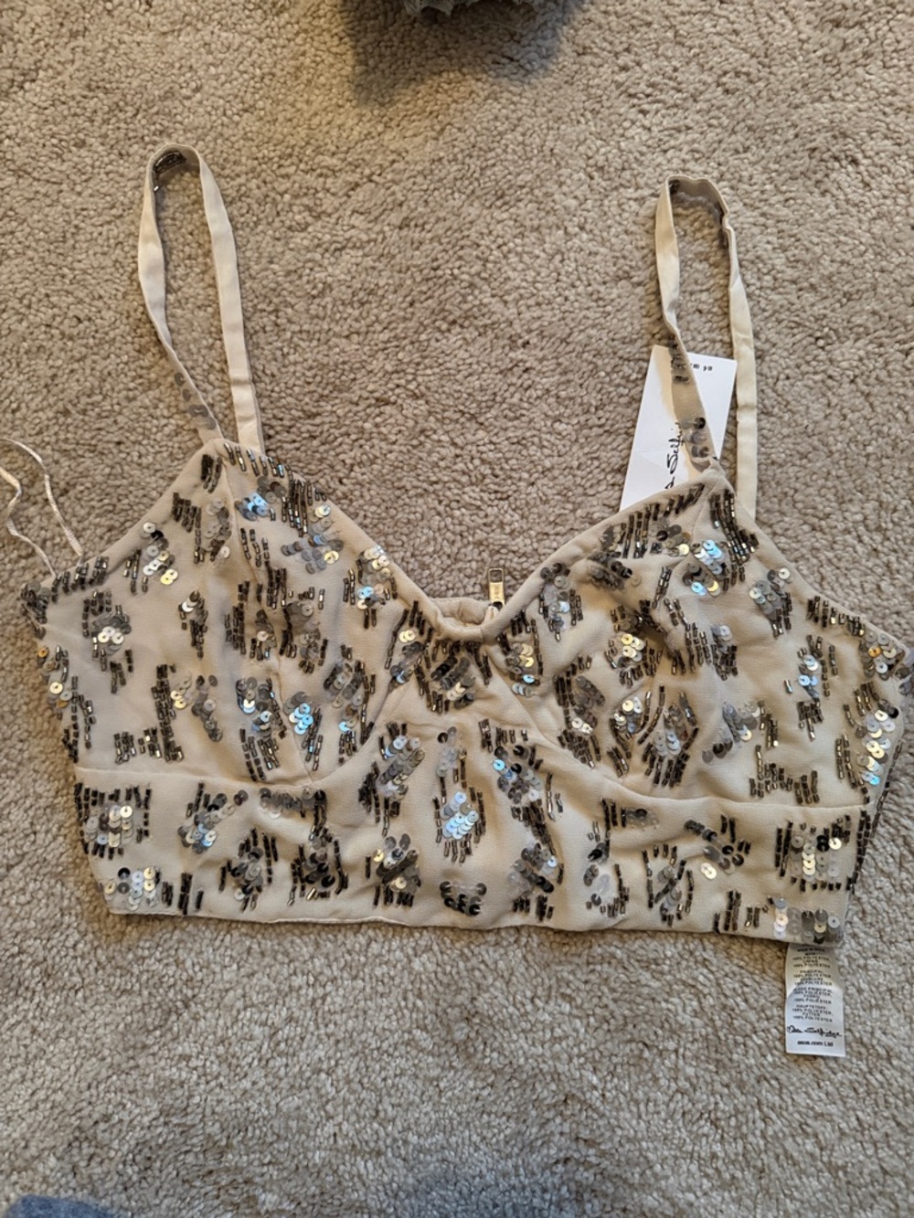 Miss Selfridge Cream Sequin Beaded Bralette